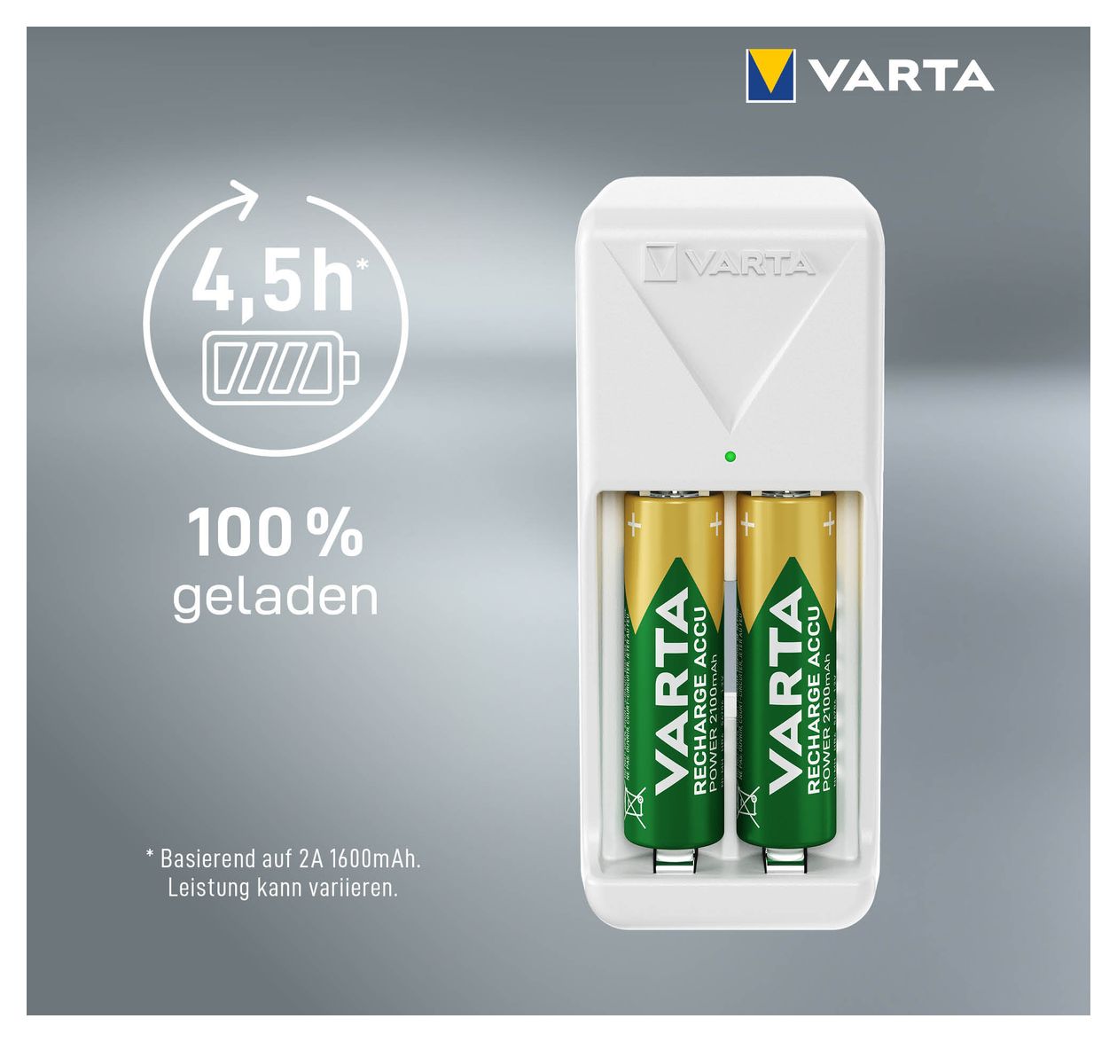 Akku Ladegerät, Batterieladegerät für wiederaufladbare Batterien, lädt 2 oder 4 AA/AAA gleichzeitig, Pocket Charger, kompakte Form, unbestückt, weiß 