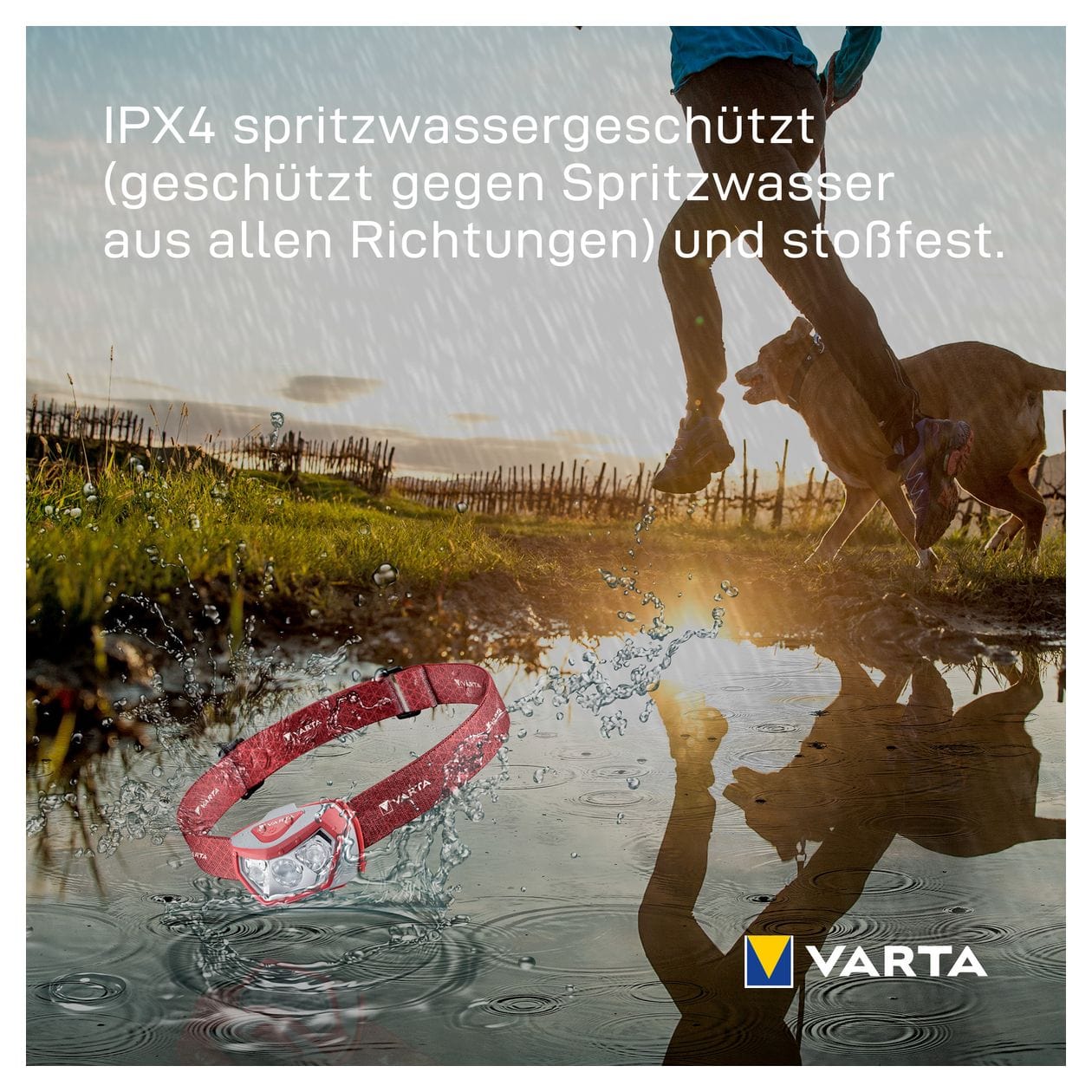 Stirnlampe LED inkl. 3x AAA Batterien Kopflampe, Outdoor Sports H20 Pro, drei Leuchtmodi, spritzwassergeschützt, Dimmfunktion, mit schwenkbarem Kopf, rot 