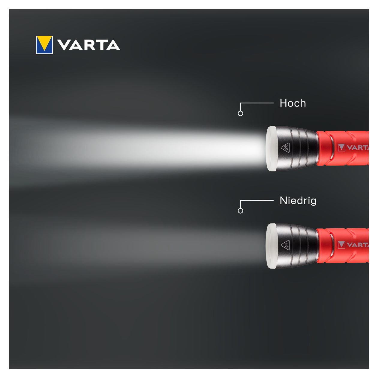 Taschenlampe LED inkl. 3x AAA Batterien, Outdoor Sports F10 Leuchte, Lampe mit zwei Leuchtmodi, Taschenleuchte mit gummiertem Griff, sehr robust, rot 