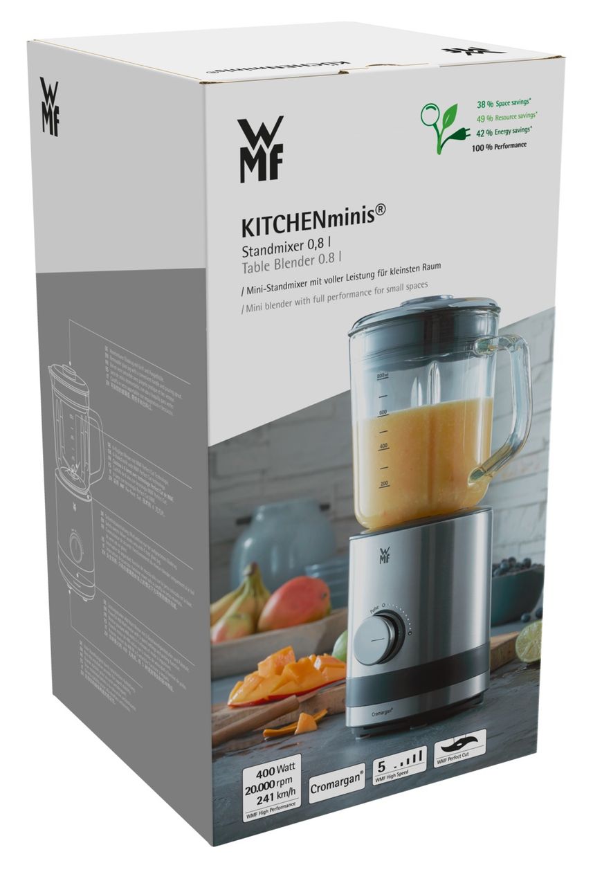 KÜCHENminis 0,8 l Standmixer 5 Geschwindigkeiten 400 W (Schwarz, Edelstahl, Transparent) 