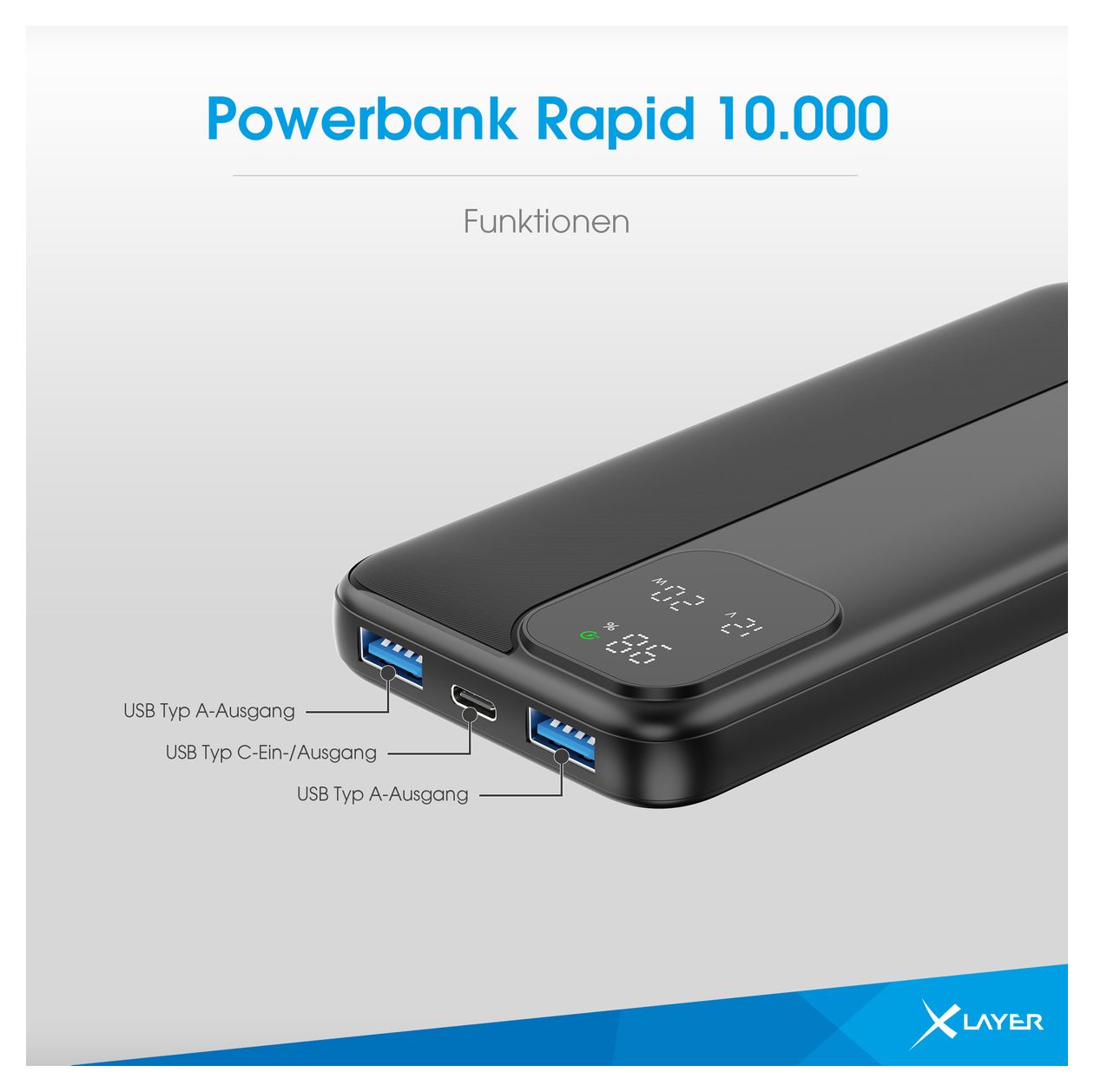 Rapid 10000 mAh Powerbank USB Typ-C  (Schwarz) 