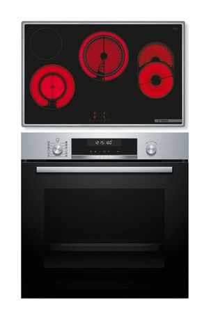 Bosch HBD672LS83 (HBG578BS3 + PKH845BB1D) Backofen-Set groß AutoClean mit autarkem 80 cm Glaskeramik Kochfeld f&uuml;r 1.063,00 Euro