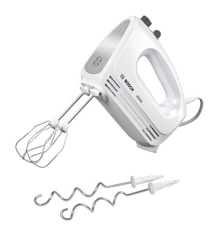 Bosch MFQ24200 CleverMixx Handmixer 400 W 4 Stufen (Gebürsteter Stahl, Weiß) f&uuml;r 39,99 Euro