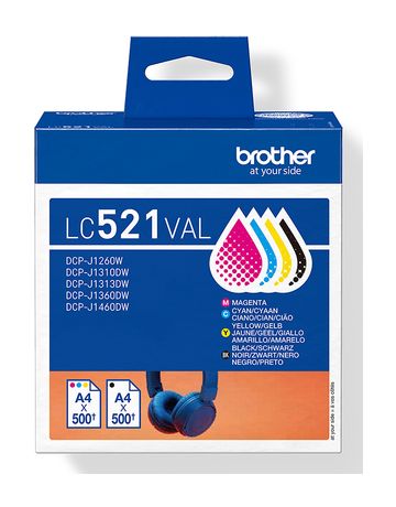 LC-521VAL originale Druckerpatronen Schwarz, Cyan, Magenta, Gelb 500 Seiten 