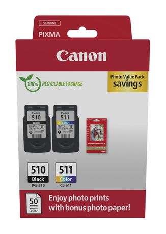 Canon PG-510/CL-511 Photo Value Pack originale Druckerpatronen Schwarz, Cyan, Magenta, Gelb f&uuml;r 47,99 Euro