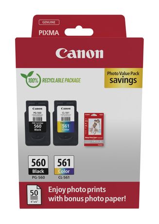 Canon PG-560/CL-561 Photo Value Pack (PVP) originale Druckerpatronen Schwarz, Cyan, Magenta, Gelb f&uuml;r 49,99 Euro