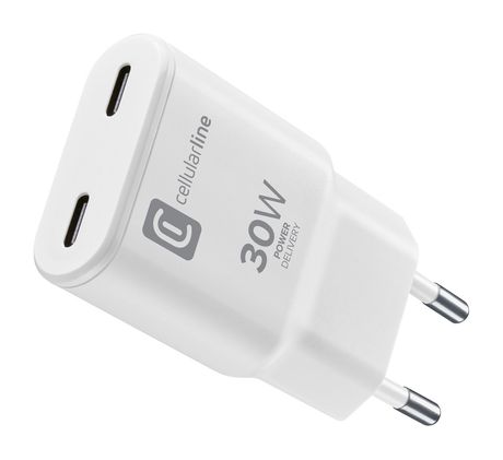 Cellular Line 2xUSB-C Ladegerät mit GaN-Technologie -GAN SLIM 30W 2xUSB-C 30W PD Netzladegerät mit GaN-Technologie f&uuml;r 23,49 Euro
