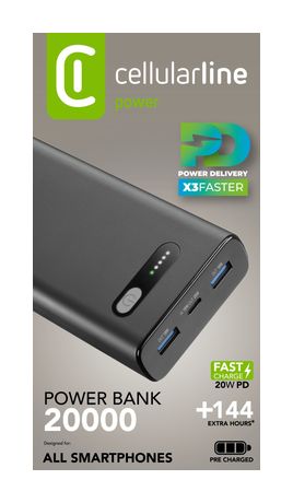 Cellular Line Fast 20000 mAh Powerbank USB Typ-C  (Schwarz) f&uuml;r 39,99 Euro