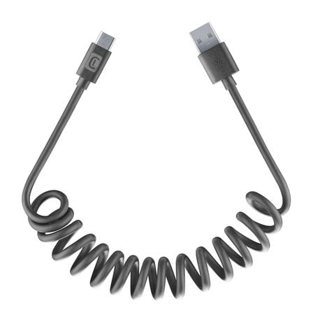 Cellular Line Spiral Cable Spiralkabel Stecker Rundkabel USB A auf USB C bis 15 W 1,2 m  (Schwarz) f&uuml;r 14,99 Euro
