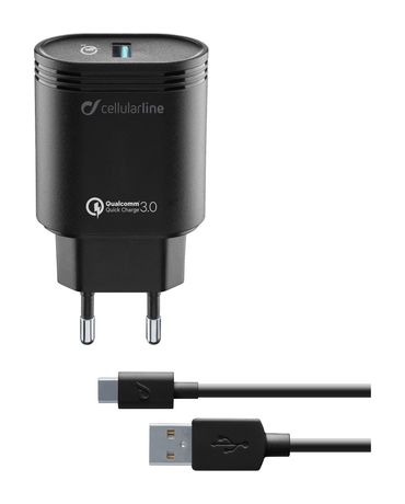 Cellular Line USB Charger Kit 18W - USB-C - Huawei, Xiaomi, Wiko, Asus and other smartphone 18W Adaptives Netzladegerät mit USB-C-Kabel f&uuml;r 17,99 Euro