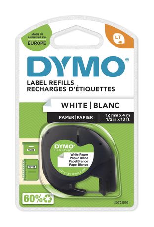Dymo DYMO Original LetraTag Papier Etikettenband | schwarz auf weiß | 12 mm x 4 m | selbstklebendes Papier Schriftband | für LetraTag-Beschriftungsgerät f&uuml;r 9,99 Euro