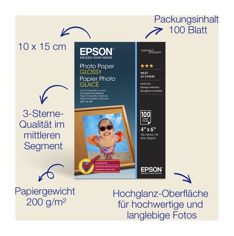 Epson Glossy Photo Paper (100 x 150 mm), 200 g/m2, 100 Blatt 