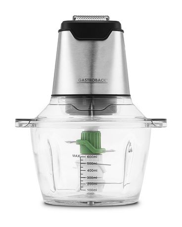 Gastroback 40961 Design Mini Chopper Plus Zerkleinerer 400 W 6 Klingen 0,6 l Glas Behälter (Edelstahl, Transparent) f&uuml;r 39,99 Euro