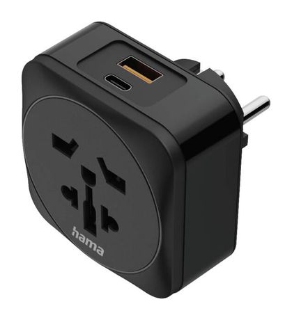 Hama 223463 Reiseadapter Typ E/F Welt nach EU 1x USB-C 1x USB-A PD 20 W Ladegerät  (Schwarz) f&uuml;r 19,99 Euro