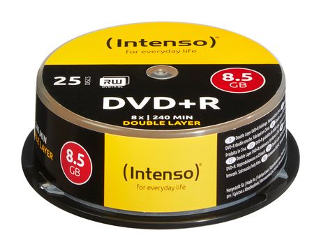 Intenso DVD+R 8.5GB 8x Double Layer 25er Cakebox f&uuml;r 16,99 Euro
