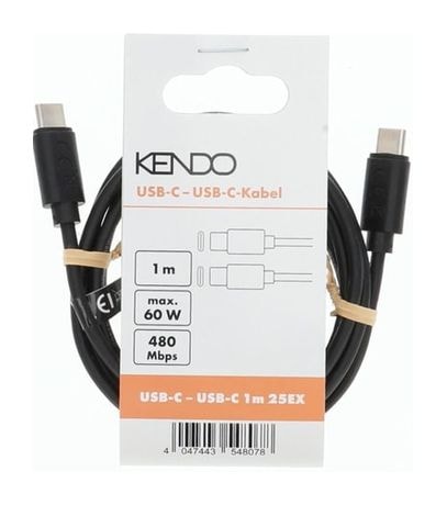 Kendo 104080 0,48 Gbit/s Stecker Rundkabel USB C auf USB C bis 60 W 1 m  (Schwarz) f&uuml;r 4,99 Euro