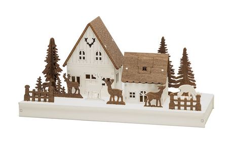 Konstsmide 3282-210 Holzsilhouette Waldhäuser mit Rentieren LED 2600 K Batterie f&uuml;r 12,50 Euro