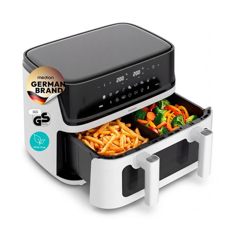 Medion Life P25 XXL Flex M Doppel Heißluftfritteuse 10,8 l 3040 W  (Schwarz, Weiß) f&uuml;r 118,99 Euro