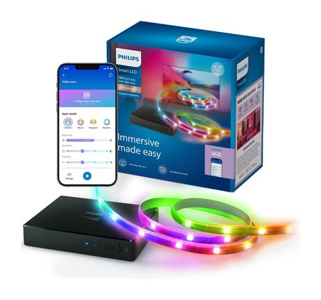 Philips HDMI Sync Box mit TV-Hintergrundbeleuchtung für TVs von 75–85", Connected by WiZ f&uuml;r 129,99 Euro