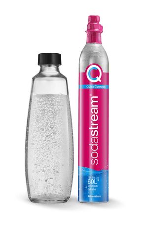 SodaStream Quick Connect Reservezylinder + 1 Glasflasche Glas Karbonisiererflasche f&uuml;r 39,99 Euro