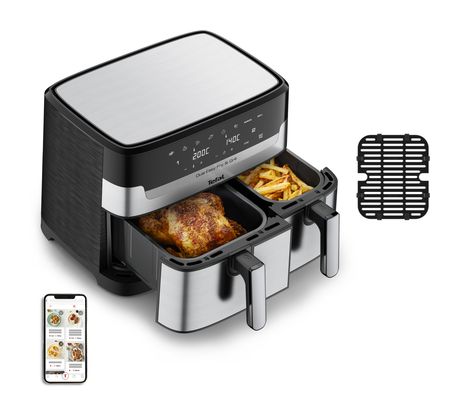 Tefal EY905D Dual Easy Fry & Grill Doppel Heißluftfritteuse 8,3 l 2700 W  (Edelstahl) f&uuml;r 198,99 Euro