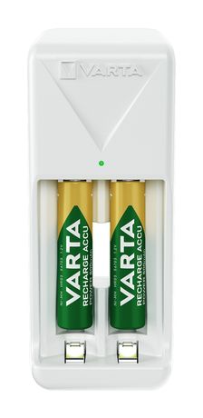 Varta Akku Ladegerät, inkl. 2X AA 2100mAh, Batterieladegerät für wiederaufladbare Batterien, lädt 2 AA/AAA gleichzeitig, Mini Charger, weiß f&uuml;r 11,99 Euro