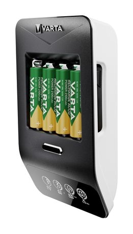 Varta LCD Ultra Fast Charger+ AA & AAA (NiMH Akkus inkl. 4x AA 2100 mAh Akkus & AC sdapter & 12 V Adapter), schwarz f&uuml;r 49,99 Euro
