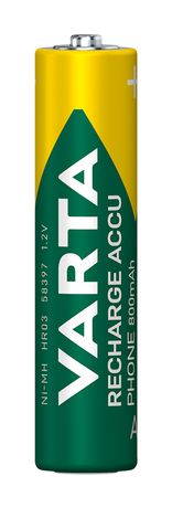 Varta RECHARGE ACCU Phone. Vorgeladener AAA Micro NiMH Akku (4er Pack, 800mAh) - Ideal für schnurlose Telefone - Wiederaufladbar ohne Memory-Effekt. f&uuml;r 9,99 Euro