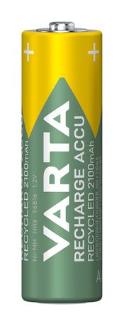 Varta Recharge Accu Recycled AA 2100 mAh 4er-Pack (vorbeladener NiMH-Akku, Mignon, 25 % recyceltes Material, wiederaufladbarer Akku, sofort einsatzbereit) f&uuml;r 6,99 Euro
