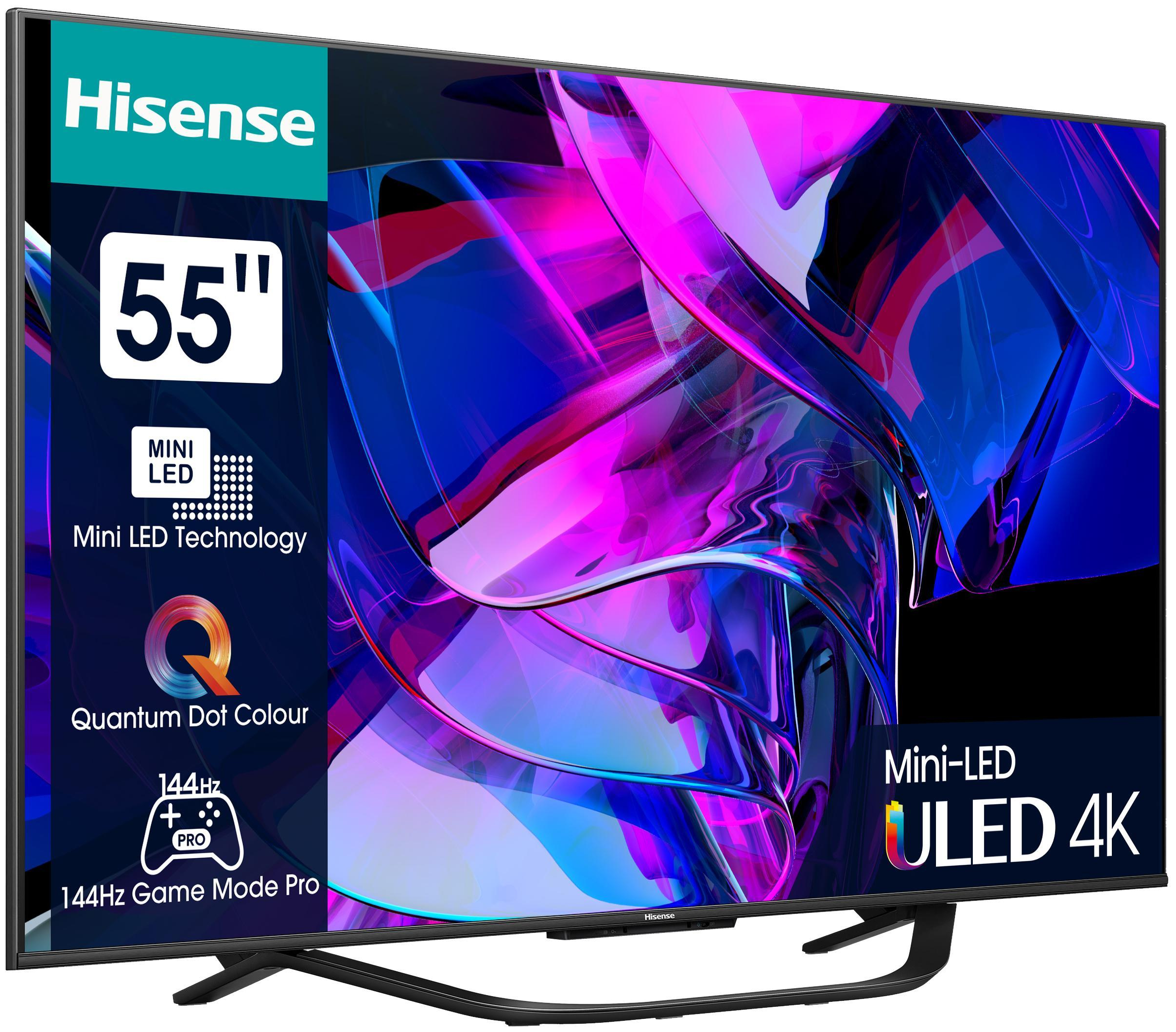 (Schwarz) (55 von expert cm Technomarkt 55U7KQ EEK: Zoll) 4K Hisense F Ultra Fernseher HD 139,7