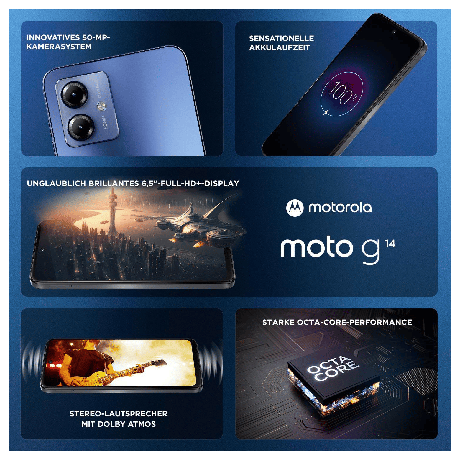 Motorola Moto G14 4G Smartphone cm 50 256 MP Sim Dual expert Android Zoll) Kamera von (6.5 16,5 Blue) Dual (Sky GB Technomarkt