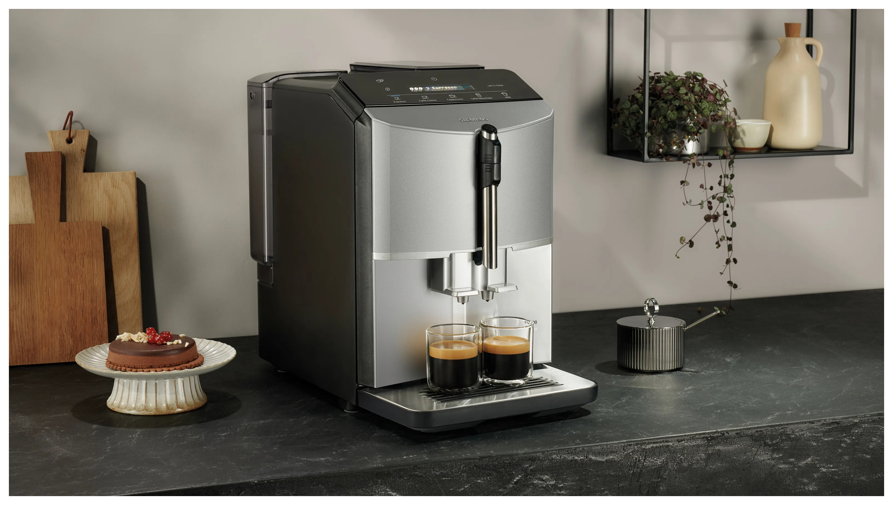 Siemens EQ300 von TF303E07 Kaffeevollautomat l g Technomarkt 250 15 1,4 bar Metallisch, Silber) expert (Schwarz