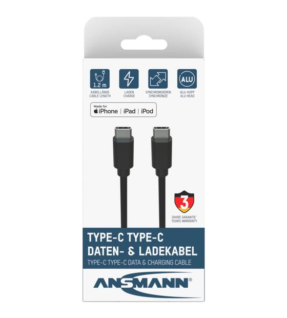 Ansmann 1700-0121 5 Gbit/s Stecker USB C auf USB C 0,12 m  (Schwarz) f&uuml;r 19,49 Euro