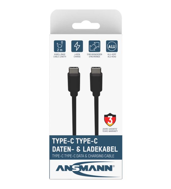 Ansmann 1700-0122 5 Gbit/s Stecker USB C auf USB C 2 m  (Schwarz) f&uuml;r 19,99 Euro