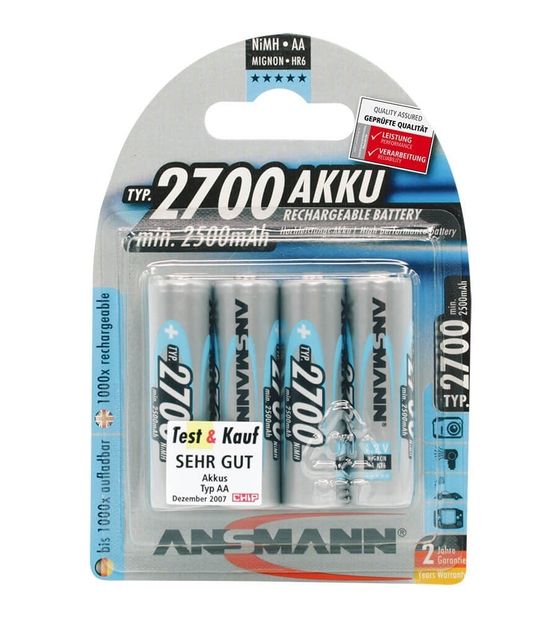 Ansmann Blister 4 X Accu, AA, 2700mAh f&uuml;r 20,49 Euro