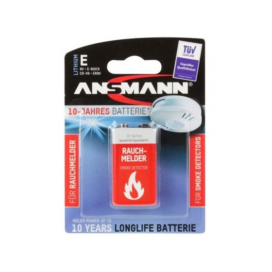 Ansmann Rauchmelderbatterie E-Block Lithium 9 V 1 Stück  (Grau/Rot) f&uuml;r 12,99 Euro