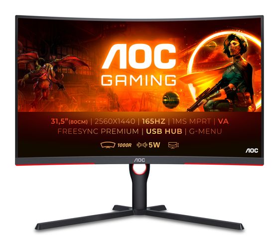 AOC CQ32G3SU Quad HD Monitor 80 cm (31.5 Zoll) 16:9 4 ms 300 cd/m²  (Schwarz/Rot) f&uuml;r 409,00 Euro