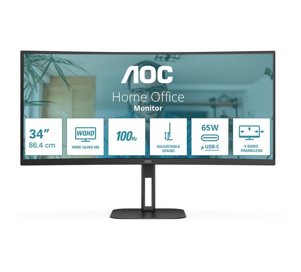 AOC CU34V5C Quad HD Monitor 86,4 cm (34 Zoll) 21:9 4 ms 300 cd/m²  (Schwarz) f&uuml;r 372,00 Euro