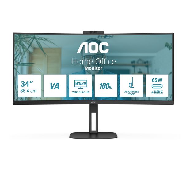 AOC CU34V5CW Quad HD Monitor 86,4 cm (34 Zoll) 21:9 4 ms 300 cd/m²  (Schwarz) f&uuml;r 436,00 Euro