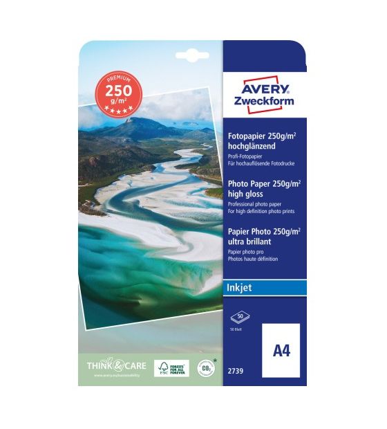 Avery Premium Inkjet Fotopapier A4, 50 sheets, 250 g/m² f&uuml;r 32,89 Euro