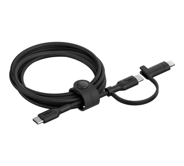 Belkin BoostCharge Pro 0,48 Gbit/s Stecker Rundkabel USB C auf USB C/Lightning bis 60 W 1,5 m  (Schwarz) f&uuml;r 18,99 Euro