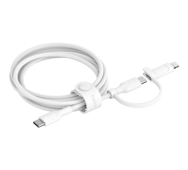 Belkin BoostCharge Pro 0,48 Gbit/s Stecker Rundkabel USB C auf USB C/Lightning bis 60 W 1,5 m  (Weiß) f&uuml;r 18,99 Euro