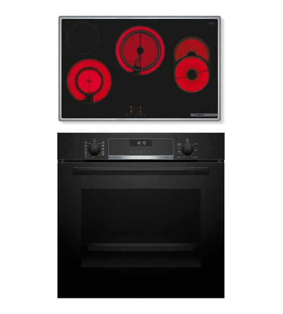 Bosch HBD632LS82 (HBG537BB4 + PKH845BB1D) Herdset groß AutoClean Ecoclean mit 80 cm Glaskeramik Kochfeld f&uuml;r 874,00 Euro
