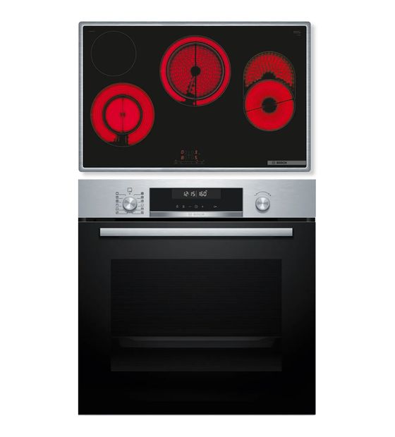 Bosch HBD672LS83 (HBG578BS3 + PKH845BB1D) Backofen-Set groß AutoClean mit autarkem 80 cm Glaskeramik Kochfeld f&uuml;r 1.063,00 Euro