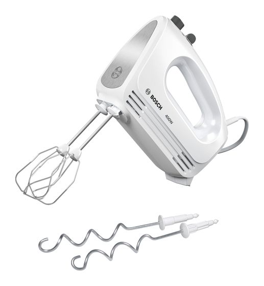Bosch MFQ24200 CleverMixx Handmixer 400 W 4 Stufen (Gebürsteter Stahl, Weiß) f&uuml;r 39,99 Euro