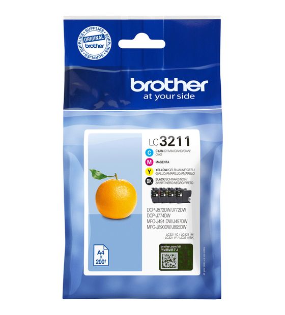 Brother LC-3211VAL originale Druckerpatronen Schwarz, Cyan, Magenta, Gelb 200 Seiten f&uuml;r 37,99 Euro