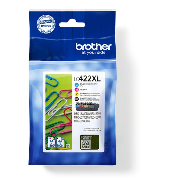 Brother LC-422XLVAL originale Druckerpatronen Schwarz, Cyan, Magenta, Gelb 3000 Seiten f&uuml;r 128,99 Euro