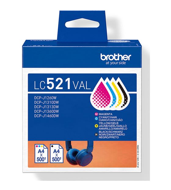 Brother LC-521VAL originale Druckerpatronen Schwarz, Cyan, Magenta, Gelb 500 Seiten f&uuml;r 61,49 Euro