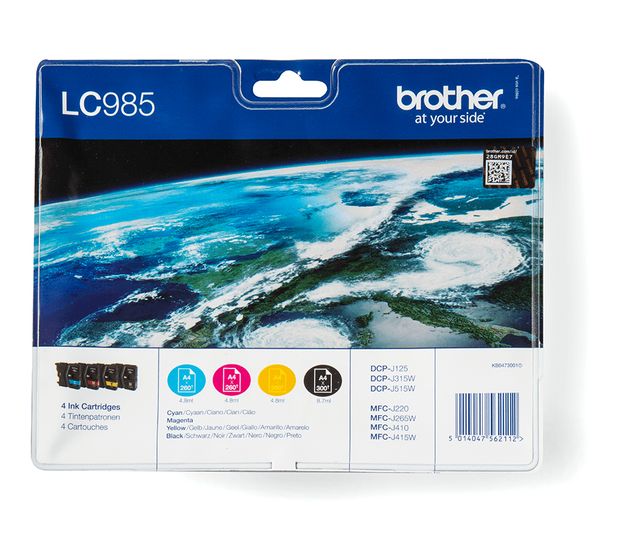 Brother LC-985VALBP originale Druckerpatronen Schwarz, Cyan, Magenta, Gelb 300 Seiten f&uuml;r 45,99 Euro