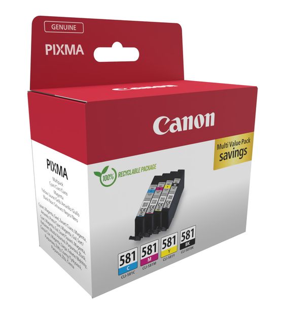 Canon CLI-581 C/M/Y/BK Multipack originale Druckerpatronen Schwarz, Cyan, Magenta, Gelb f&uuml;r 44,99 Euro
